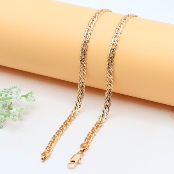 "Elegant Rose Gold Flat Link Necklace, Statement Jewelry, XPNL0265 - Picture 10 of 12